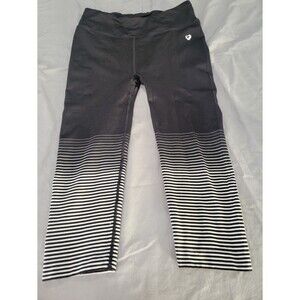 Black Capri Leggings Womens Activewear Striped Hem Stretch Pull On Athletic Pant